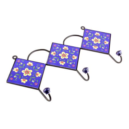 Navy Blue And Yellow Tiny Flower Ceramic Tiles Hooks Online